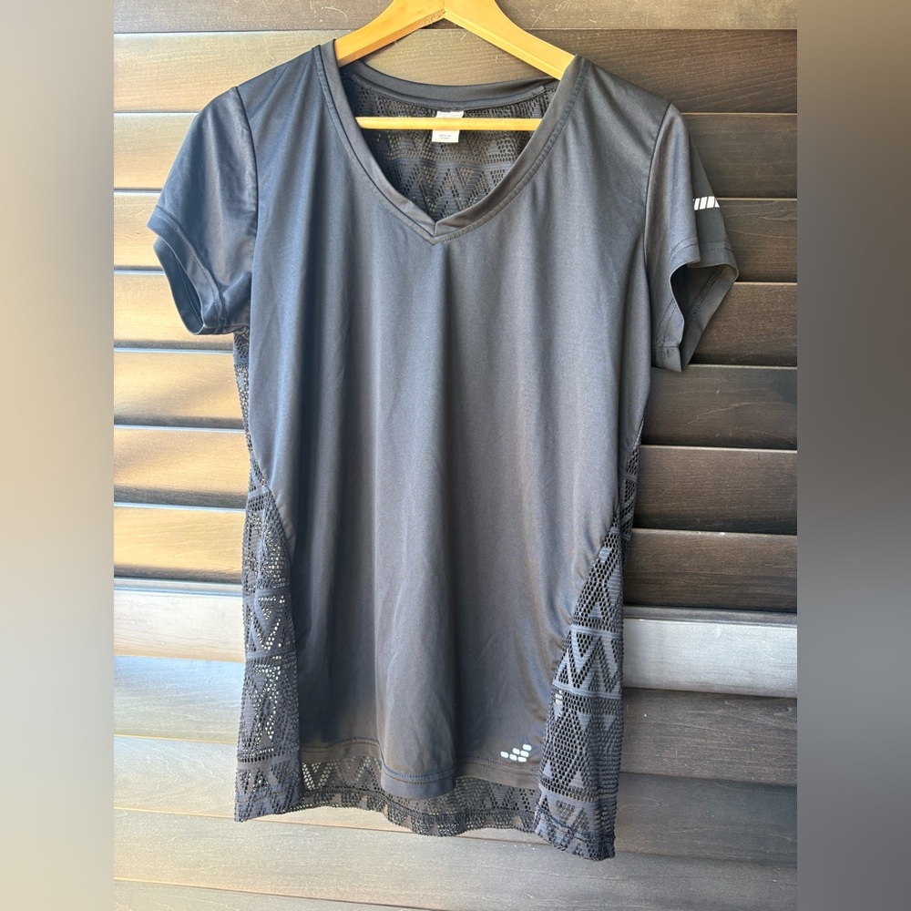 BCG XL Black Short Sleeve Athletic Shirt Laser Cut Back V Neck
